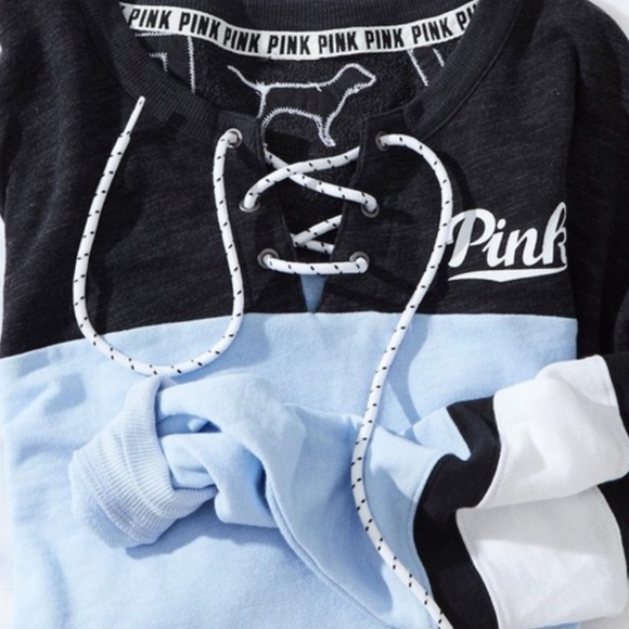 HTF Victoria Secret Pink Lace Up Varsity Crew XS - Picture 2 of 5